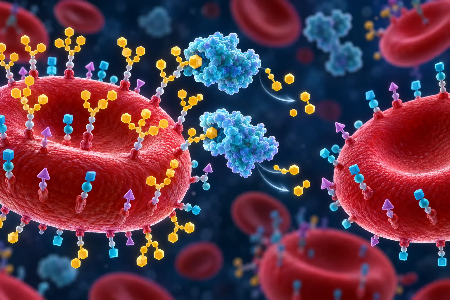 Conceptual enzyme removal of selected A-antigen structures from red-cell surfaces while other surface markers remain